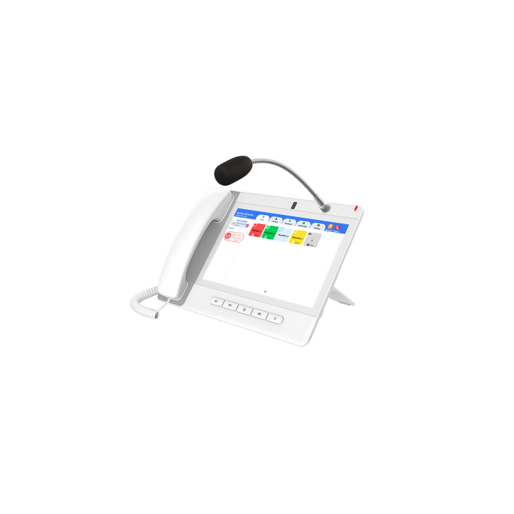 Teléfono IP Color Blanco Android 9.0 Empresarial para voceo 20 líneas SIP, pantalla táctil, Wi-Fi y Bluetooth, PoE,