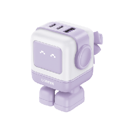 Cargador RobotGaN de 65W Serie UNO | 3 Puertos de Carga Rápida | 2 USB-C | 1 USB-A | PD 3.0 | QC 4.0 | Carga