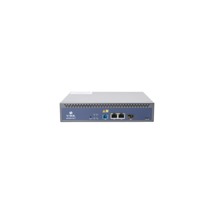 OLT de 1 puerto GPON SC/UPC + 3 puertos Uplink (2 puertos Gigabit Ethernet + 1 puerto SFP/SFP+), Fuente de
