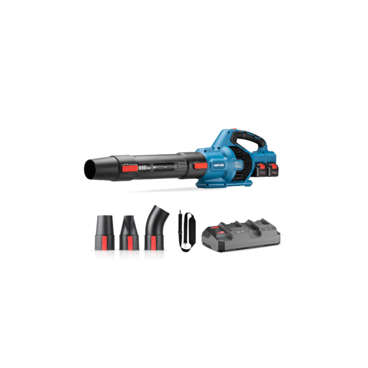 Sopladora Inalámbrica de 20V+20V, Incluye 2 baterías de 20V/6.0Ah, Cargado doble y 3 Boquillas.