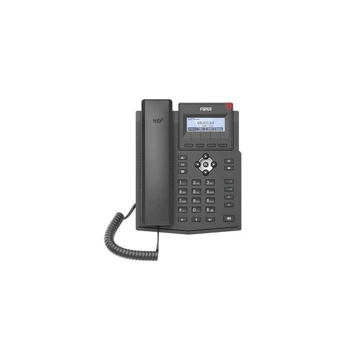 Teléfono IP empresarial para 2 lineas SIP con pantalla LCD,  Puertos Gigabit, Códec Opus, conferencia de 3 vías, PoE.