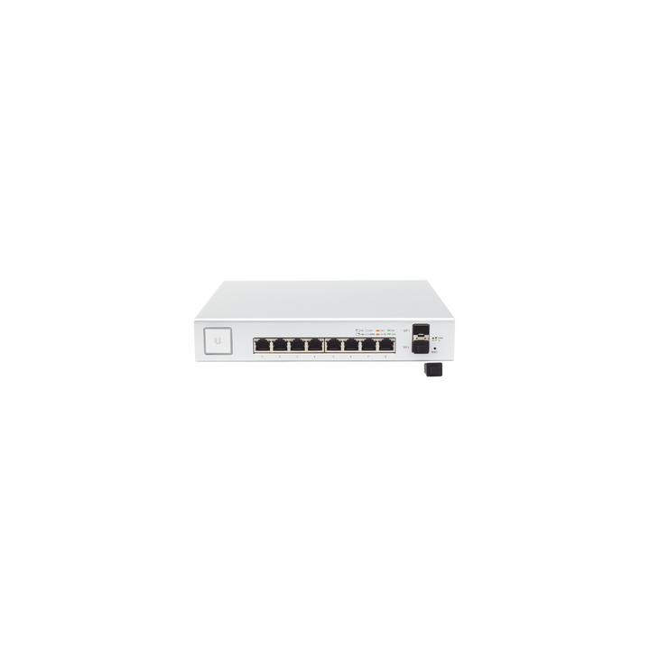 Switch UniFi Administrable de 8 Puertos Gigabit PoE+ 802.3at/af y PoE Pasivo 24V.