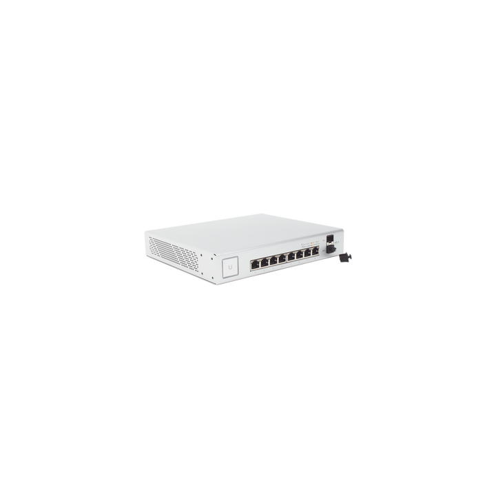 Switch UniFi Administrable de 8 Puertos Gigabit PoE+ 802.3at/af y PoE Pasivo 24V.