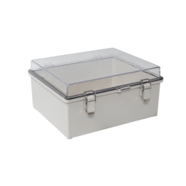 Gabinete Plástico ABS, Puerta Transparente, Uso en Intemperie (350 x 460 x 160 mm) Cierre por Broches Inoxidables y
