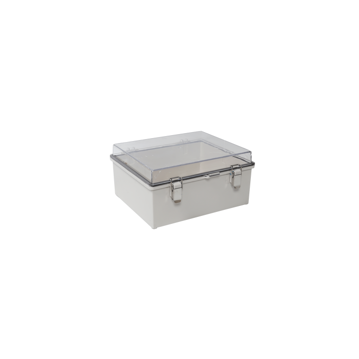 Gabinete Plástico ABS, Puerta Transparente, Uso en Intemperie (350 x 460 x 160 mm) Cierre por Broches Inoxidables y