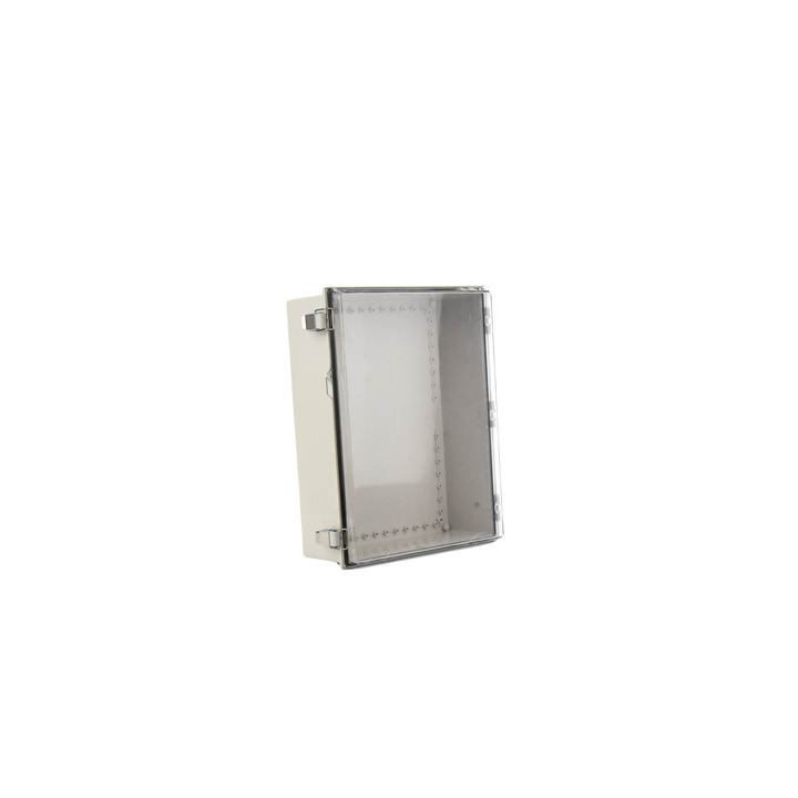Gabinete Plástico ABS, Puerta Transparente, Uso en Intemperie (350 x 460 x 160 mm) Cierre por Broches Inoxidables y