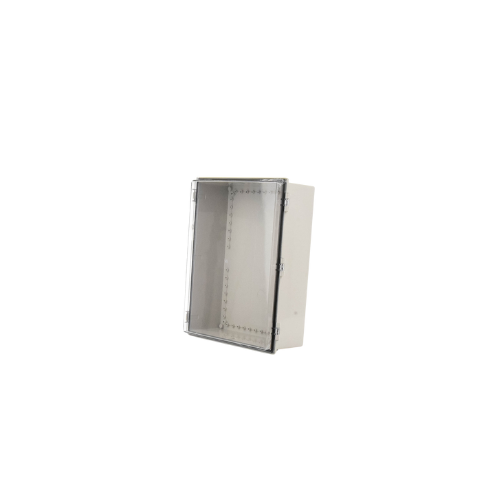 Gabinete Plástico ABS, Puerta Transparente, Uso en Intemperie (350 x 460 x 160 mm) Cierre por Broches Inoxidables y