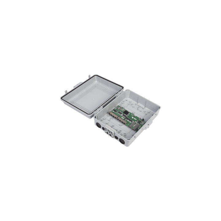 Switch WISP/FTTx con 7 puertos PoE inverso de 24V Pasivo (PoE in), 1 puerto PoE out de 24V + 2 SFP, Integrado con
