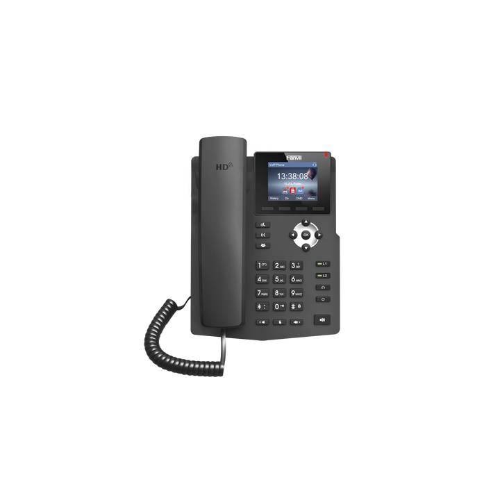Teléfono IP empresarial para 2 lineas SIP con pantalla LCD de 2.4 Pulgadas a color y conferencia de 3 vías, PoE