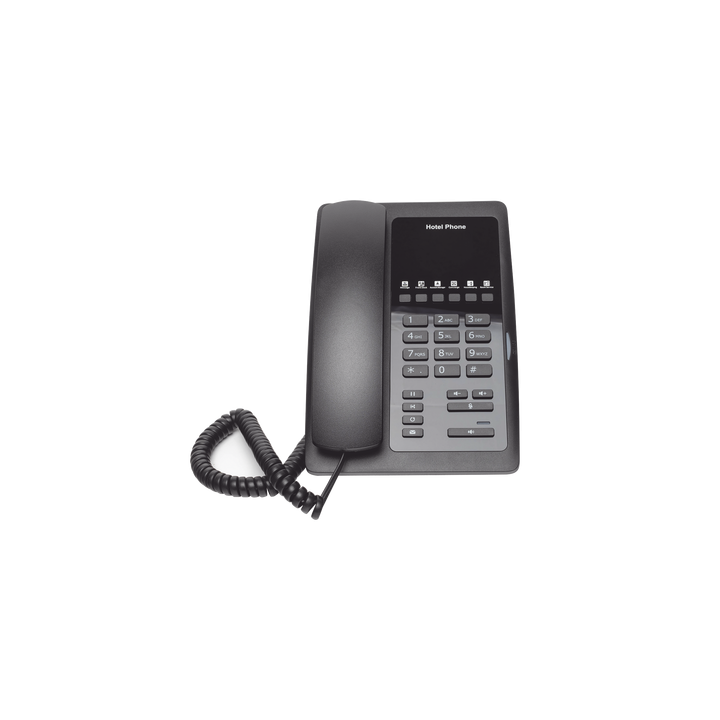 Teléfono IP para Hotelería, profesional con 6 teclas programables para servicio rápido (Hotline), plantilla