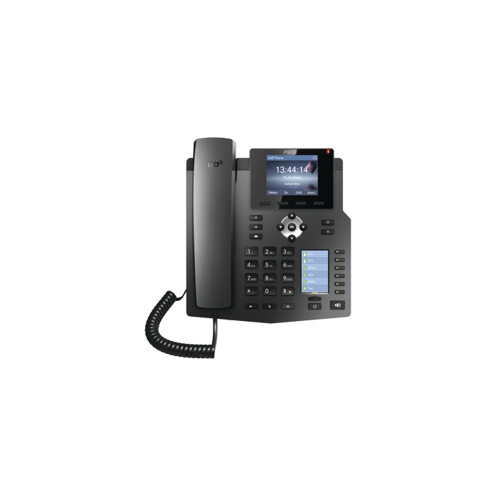 Teléfono IP empresarial para 4 líneas SIP con 2 pantallas LCD, 6 teclas BLF/DSS, conferencia de 3 vías, PoE