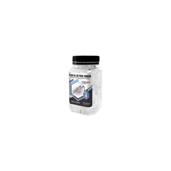 Bote con 100 Plugs Pass Through RJ45 Cat6 sin Blindaje, Chapado de Oro a 30 Micras para Durabilidad Extrema