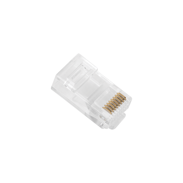 Bote con 100 Plugs Pass Through RJ45 Cat6 sin Blindaje, Chapado de Oro a 30 Micras para Durabilidad Extrema