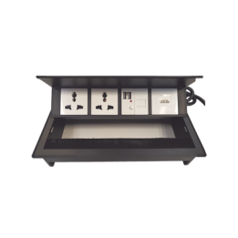 Caja Horizontal Tipo Hub para Escritorio Color Negro, con 1 Puerto HDMI Hembra-Hembra, 1 Puerto RJ45 Cat6, 2 Puertos