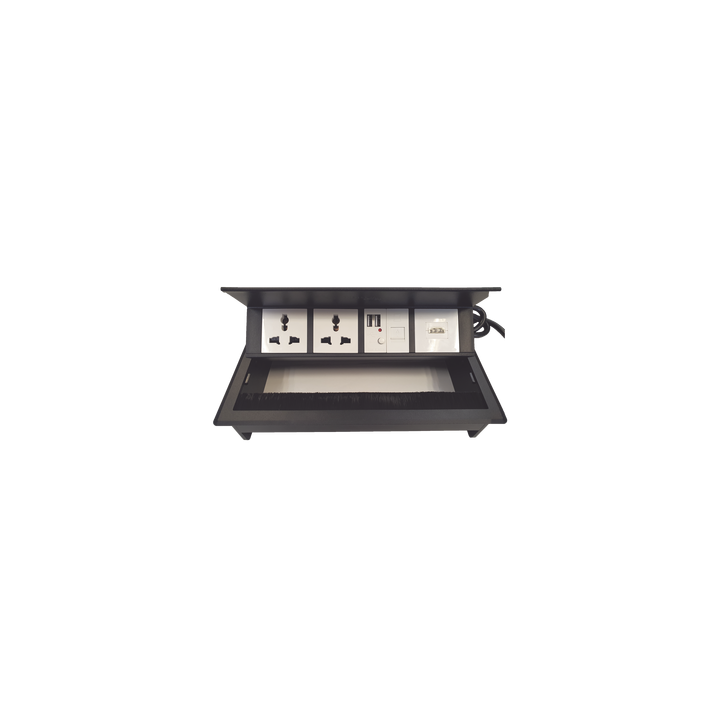 Caja Horizontal Tipo Hub para Escritorio Color Negro, con 1 Puerto HDMI Hembra-Hembra, 1 Puerto RJ45 Cat6, 2 Puertos