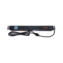 Tomacorriente Horizontal (PDU) de 6 contactos (NEMA 5-15R) + 2 USB para instalación en Rack de 19", 1UR, 125 Vca/ 15 A