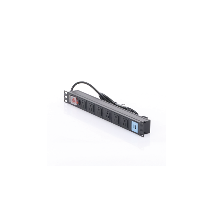 Tomacorriente Horizontal (PDU) de 6 contactos (NEMA 5-15R) + 2 USB para instalación en Rack de 19", 1UR, 125 Vca/ 15 A