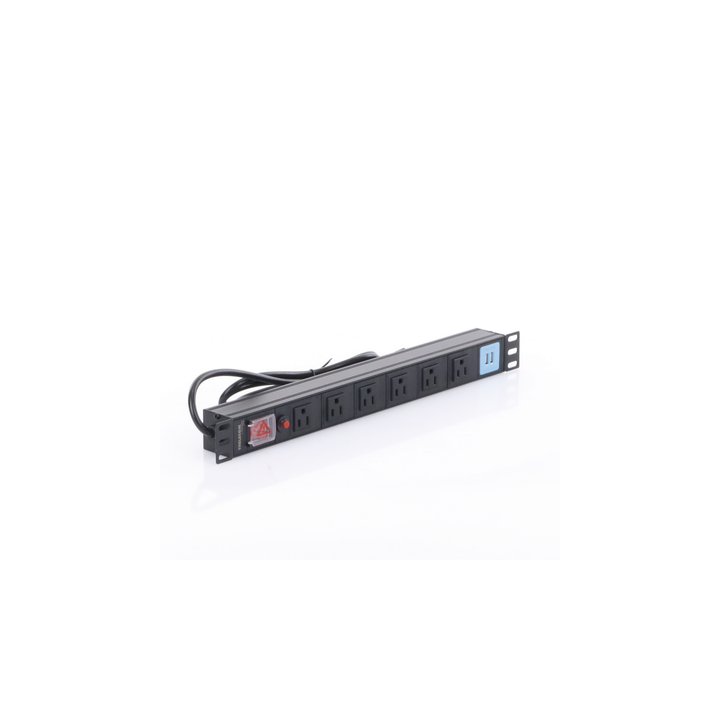 Tomacorriente Horizontal (PDU) de 6 contactos (NEMA 5-15R) + 2 USB para instalación en Rack de 19", 1UR, 125 Vca/ 15 A