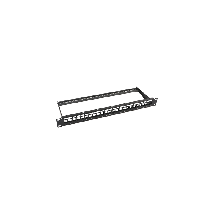 Patch Panel Modular sin Blindaje de 24 Puertos, 1U, con Barra para Organizar Cable