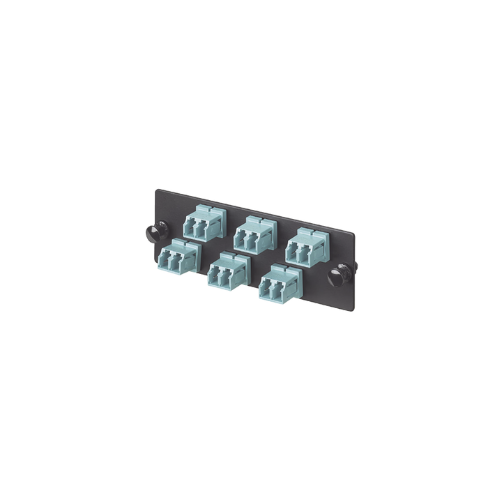 Placa Acopladora de Fibra Optica FAP, Con 6 Conectores LC Duplex (12 Fibras), Para Fibra Multimodo OM3/OM4, Color Aqua