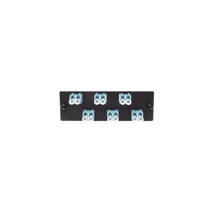 Placa Acopladora de Fibra Optica FAP, Con 6 Conectores LC Duplex (12 Fibras), Para Fibra Multimodo OM3/OM4, Color Aqua