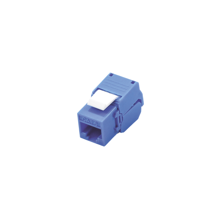 Módulo Jack Keystone Cat6 (Toolless), con Terminación en Ángulo 180 Grados Color Azul, Compatible con Faceplate y
