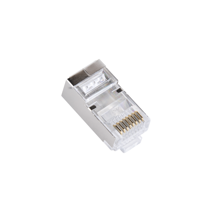 Bote con 100 Plugs Pass Through RJ45 Cat6 Blindado Chapado de Oro a 30 Micras para Durabilidad Extrema