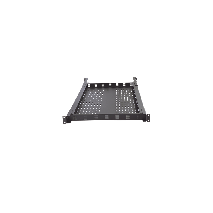 Charola Ventilada para Soportar Equipos en Rack, Profundidad Ajustable de 495 a 965 mm, 1U, Color Negro