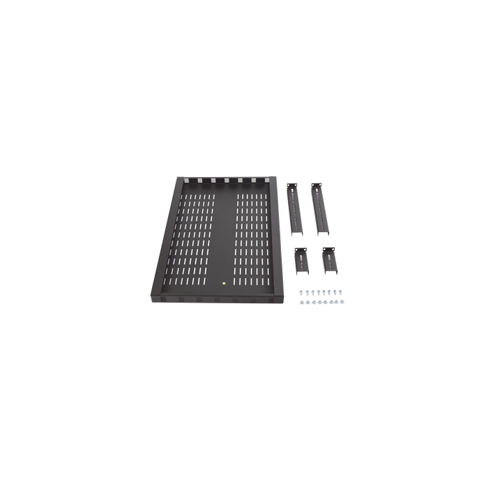 Charola Ventilada para Soportar Equipos en Rack, Profundidad Ajustable de 495 a 965 mm, 1U, Color Negro