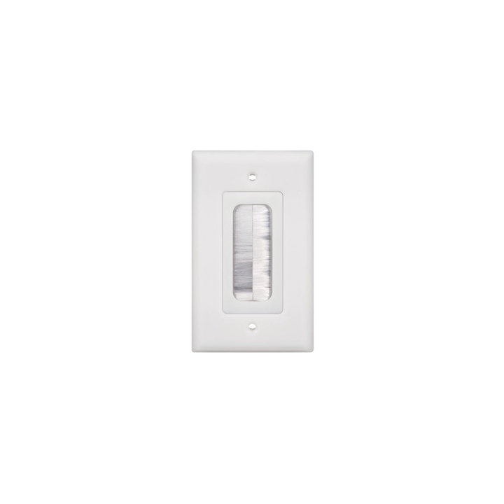 Placa de Pared Pasa Cable, Tipo Cepillo, de 1 Puerto, con Cerdas Antipolvo, Color Blanco