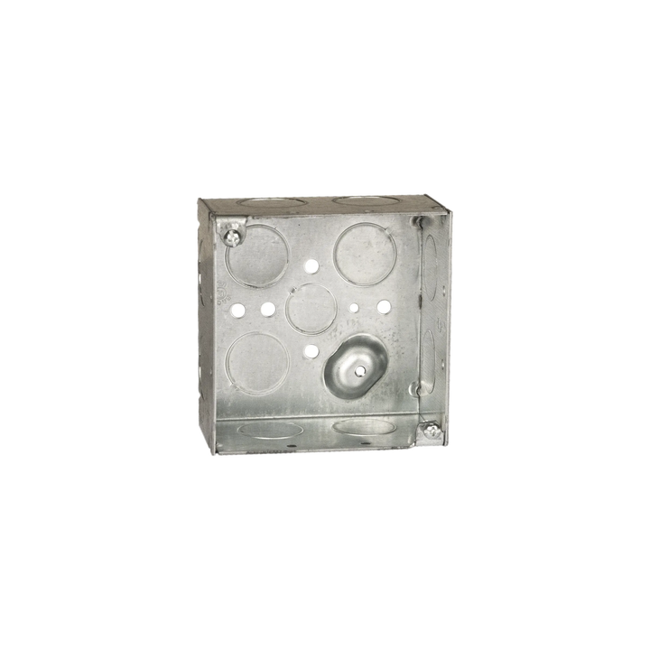 Caja Cuadrada Galvanizada  de 4 x 4" / Profundidad 2 1/8 / 11 Entradas de 3/4" y 1 de 1/2".