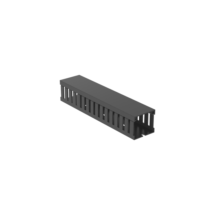 Canaleta Ranurada de PVC con Tapa, Tipo F, 44.5 mm de Ancho, 41.1 mm de Alto y 2 m de Largo, Color Gris
