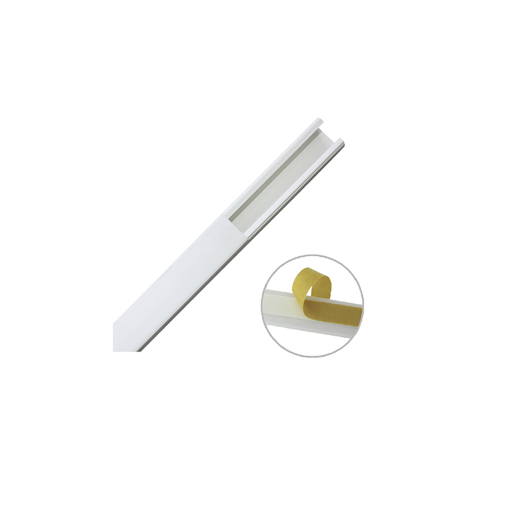 Canaleta color blanco de PVC auto extinguible de una vía, 20 x 17 mm tramo 6 pies, con cinta adhesiva (5201-21252)