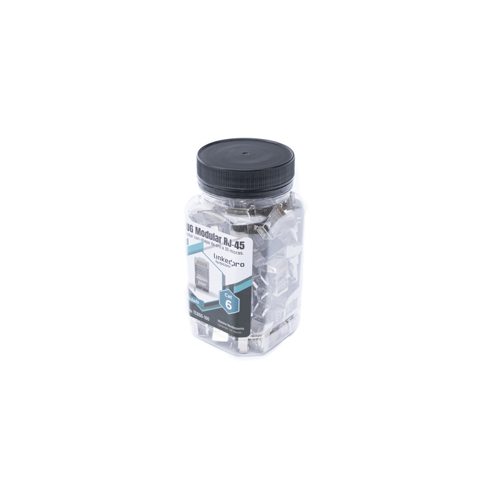 Bote con 100 Piezas de Plug Modular RJ45 Cat6 Blindado con Pin de Tierra, Chapado de Oro a 30 Micras para Durabilidad