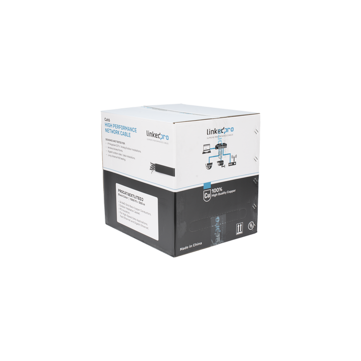Bobina de Cable UTP 305 Metros (1000 Pies), Cat6 con Doble Forro, para Exterior, Climas Extremos, Color Negro