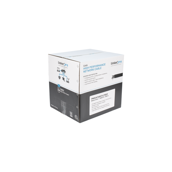 Bobina de Cable UTP 305 Metros (1000 Pies), Cat6 con Doble Forro, para Exterior, Climas Extremos, Color Negro