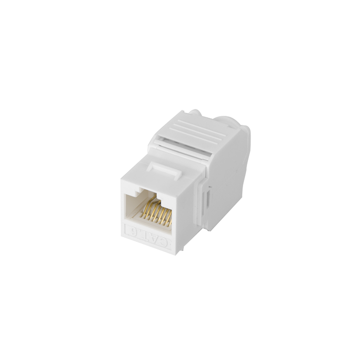 Módulo Jack Keystone Cat6 (Toolless), con Terminación en Ángulo 180 - Color Blanco, Compatible con Faceplate y