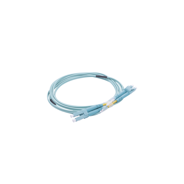 Jumper de Fibra Óptica Multimodo OM4 50/125 LC-LC OFNR (Riser), 2.0 mm, Dúplex, Aqua, 2 Metros (6.56 Pies)