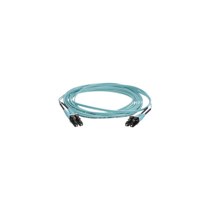 Jumper de Fibra Optica Multimodo 50/125 OM4, LC-LC Duplex, OFNR (Riser), Color Aqua, 3 Metros (9.84 Pies)