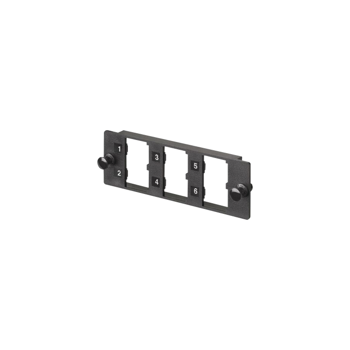 Placa Modular FAP de 6 Puertos Mini-Com, Acepta Módulos de Fibra Óptica, Cobre o Audio y Video, Color Negro