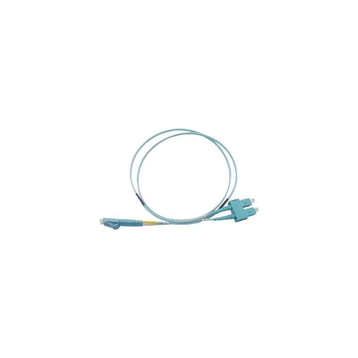 Jumper de Fibra Óptica Multimodo OM3 50/125 LC-SC OFNR (Riser), 2.0 mm, Dúplex, Aqua, 1 metro (3.28 pies)