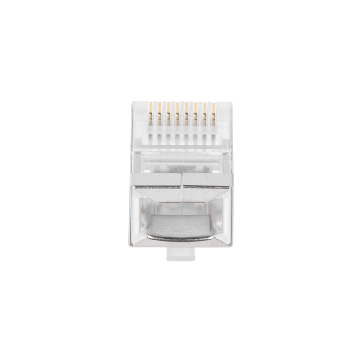 Bote con 100 Plugs Pass Through RJ45 Cat5e Blindado, Chapado de Oro a 30 Micras para Durabilidad Extrema