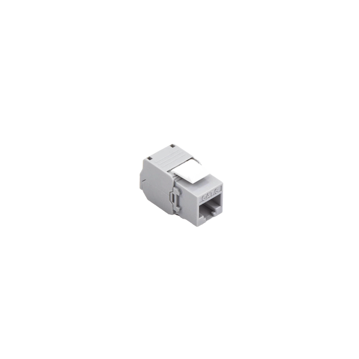 Módulo Jack Keystone Cat6 (Toolless), con Terminación en Ángulo 180 Grados Color Gris, Compatible con Faceplate y