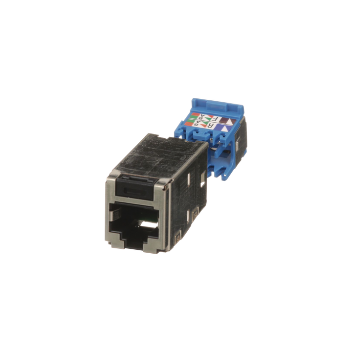 Conector Jack RJ45 Blindado, Estilo TG, Mini-Com, Categoría 6A, de 8 Posiciones y 8 Cables, Color Negro