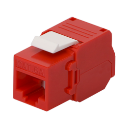 Módulo Jack Keystone Cat6A (Toolless), con Terminación en Ángulo 180 - Color Rojo, Compatible con Faceplate y