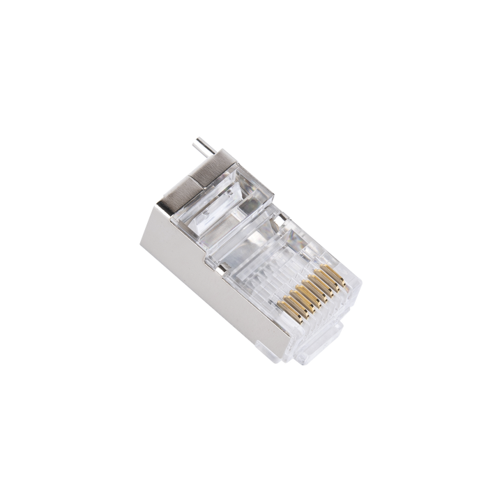 Bote con 100 Piezas de Plug Modular RJ45 Cat5e Blindado, Chapado de Oro a 30 Micras para Durabilidad Extrema con Pin de