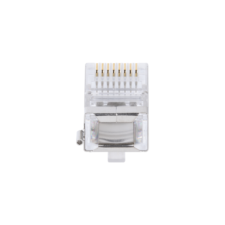 Bote con 100 Piezas de Plug Modular RJ45 Cat5e Blindado, Chapado de Oro a 30 Micras para Durabilidad Extrema con Pin de