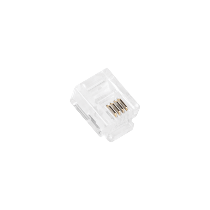 Bote con 100 Piezas de Plug Modular Tipo RJ11 de 4 Contactos Chapado de Oro a 50 Micras