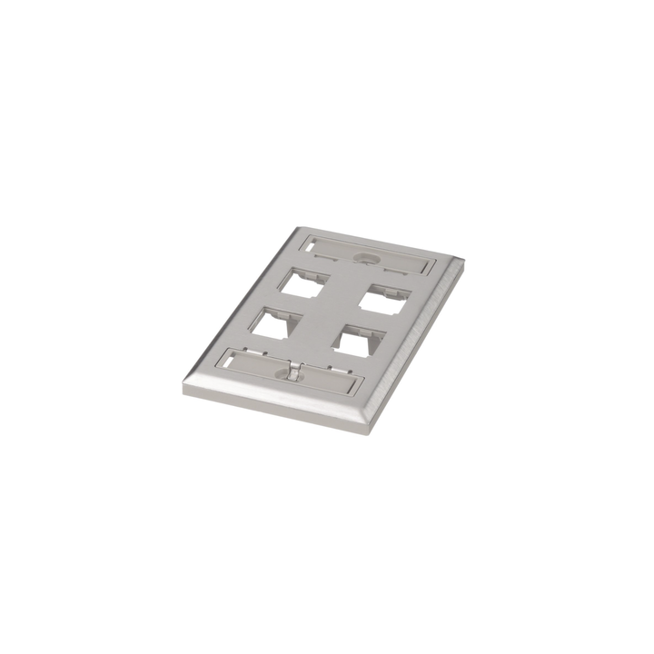 Placa de Pared Vertical, de Acero Inoxidable, Salida Para 4 Puertos Mini-Com, Con Espacios Para Etiquetas
