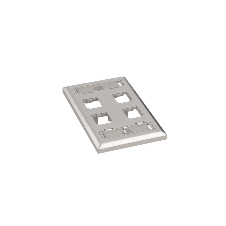 Placa de Pared Vertical, de Acero Inoxidable, Salida Para 4 Puertos Mini-Com, Con Espacios Para Etiquetas
